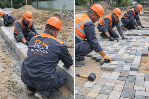 редене на бордюри и паваж процес на изграждане на настилка