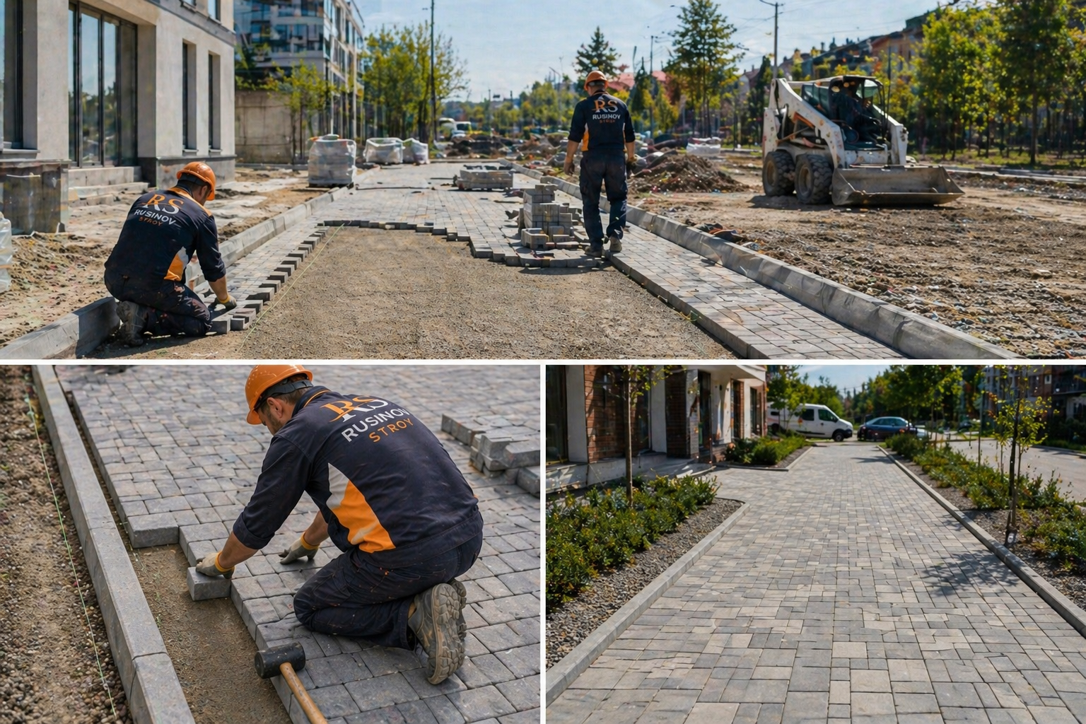 редене на паваж и бордюри процес и завършен резултат